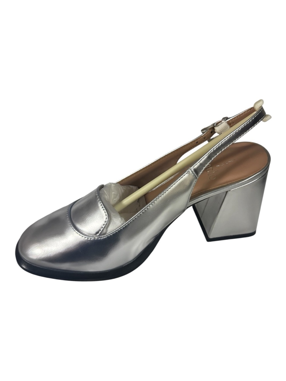 Paolo Metallic Silver Slingback Block Heel Pumps